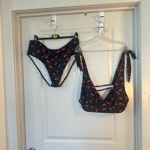 Retro High Waisted Cherries Print Tie Top 2 Piece Bikini Swimsuit, Size 4X